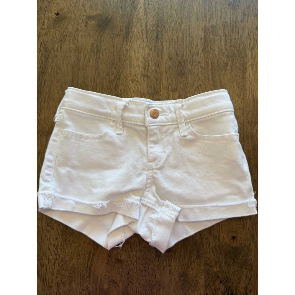 Abercrombie Kids Girls White Denim Shorts Size 5/6 Frayed Raw Hem